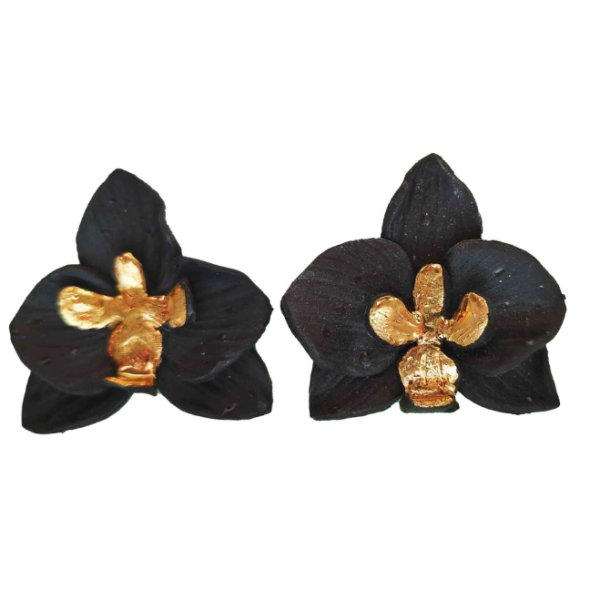 Juoda orchidėja porceliano auskarai